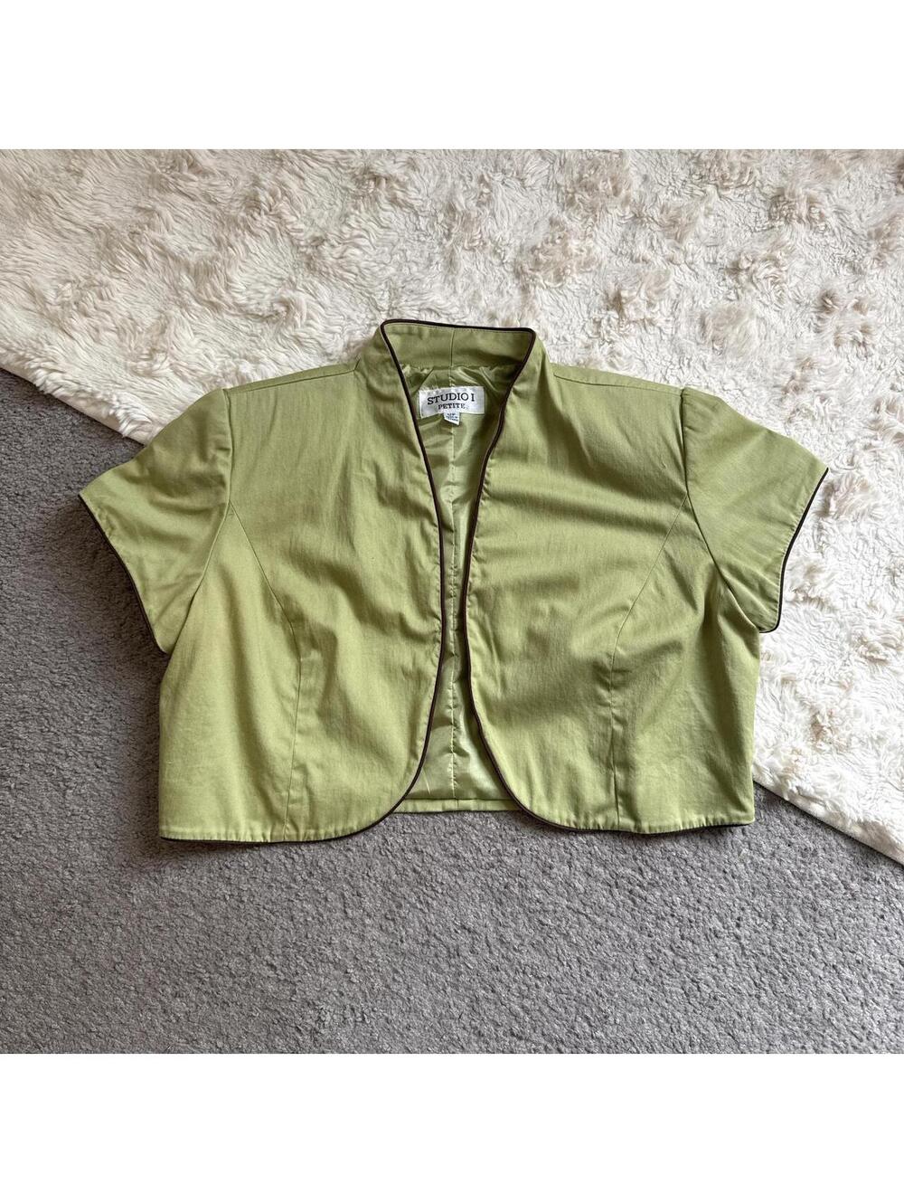 90s Studio Lime Green Cropped Bolero Jacket Short Sleeve Petite 12P fits S